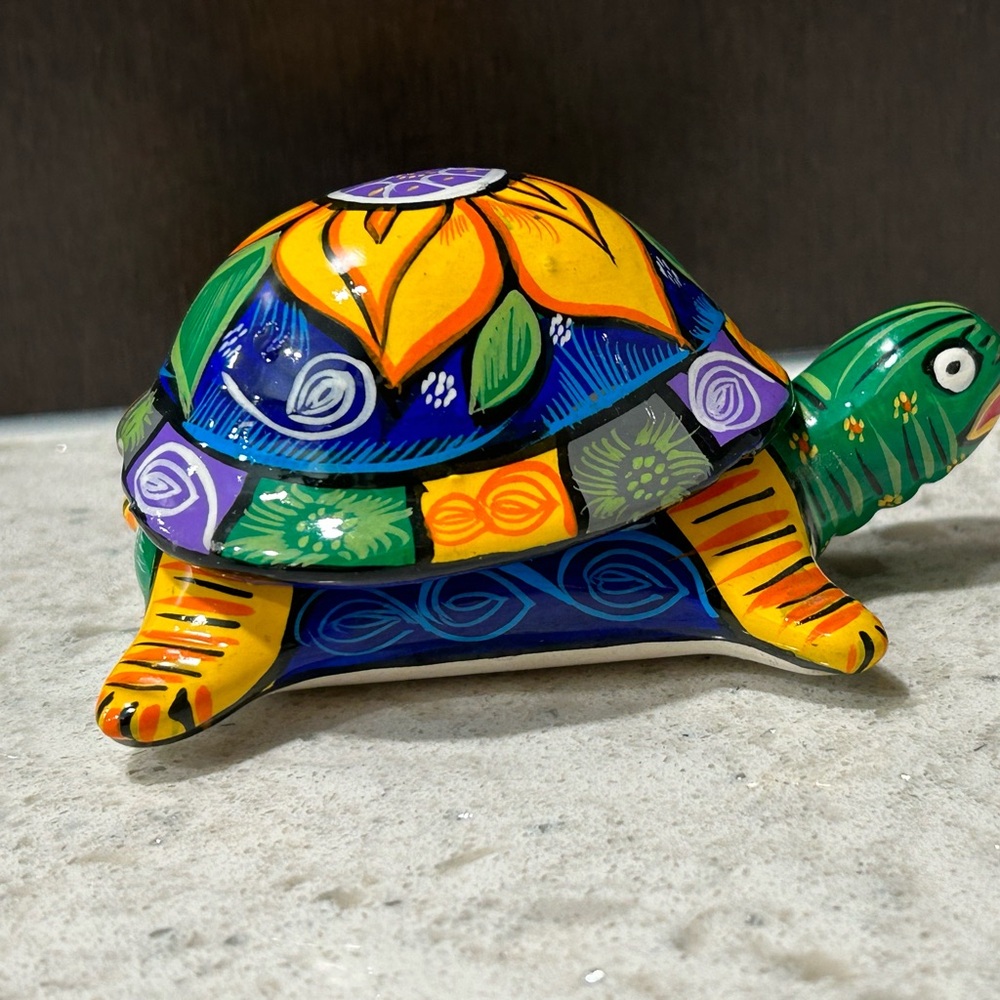 Mexican Colorful Turtle Trinket Box Jewelry Box Folk Art - Picture 2 of 7